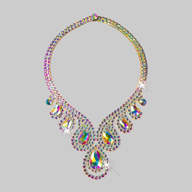 Belly Dance Rhinestone Jewelry Set - Iridescent Necklace & Earrings
