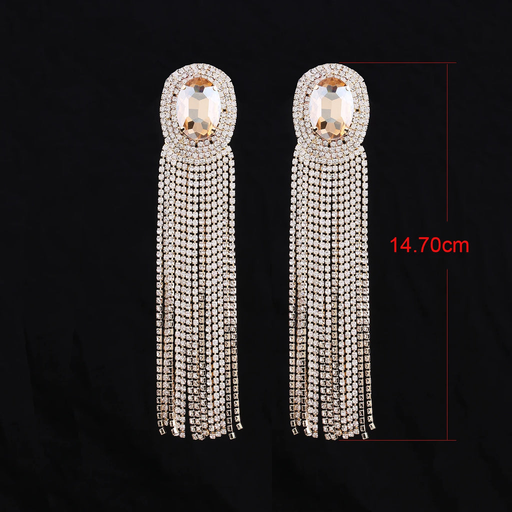 Long Rhinestone Drop Earrings | Clip or Pin