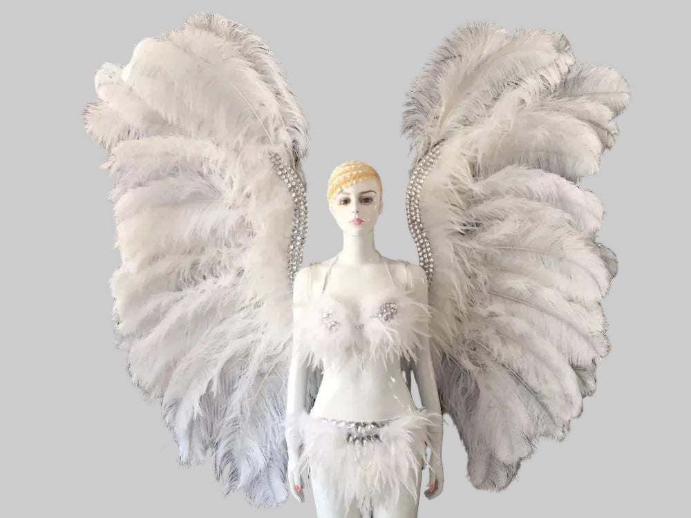 White Feather Headdress & Wings Set - Circular Samba Carnival Performance Costume