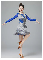 Latin Dance Dress | Long Sleeve Fringe | Rhinestone | with Panties