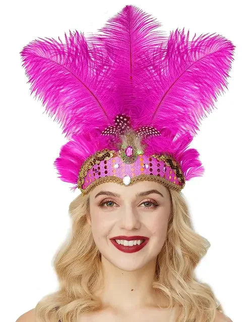 Showgirl Feather Headdress | Crystal Crown | 8 Colors