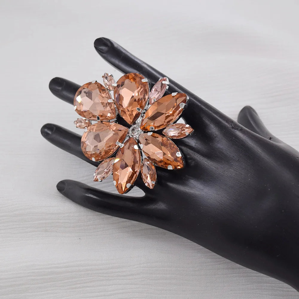 Oversized Rhinestone Cocktail Ring | Adjustable
