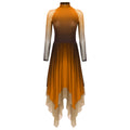 Gradient Lyrical Dance Dress | Mesh Long Sleeve | Keyhole Back | Irregular Hem