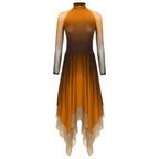 Gradient Lyrical Dance Dress | Mesh Long Sleeve | Keyhole Back | Irregular Hem