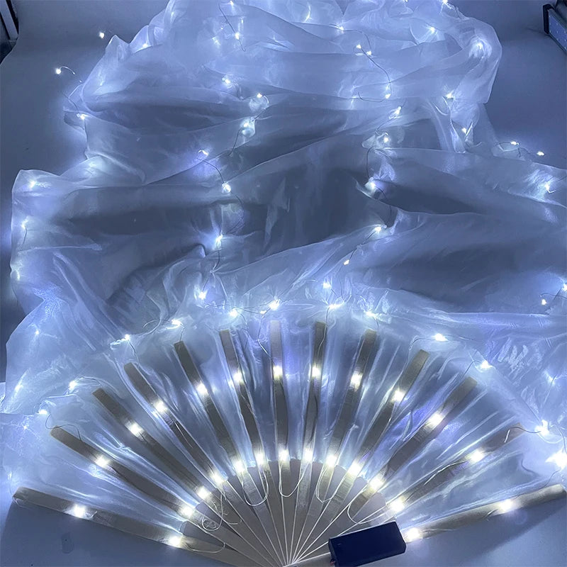 LED Belly Dance Fans - 1.5M Lace Performance Fans with Lights (Pair)