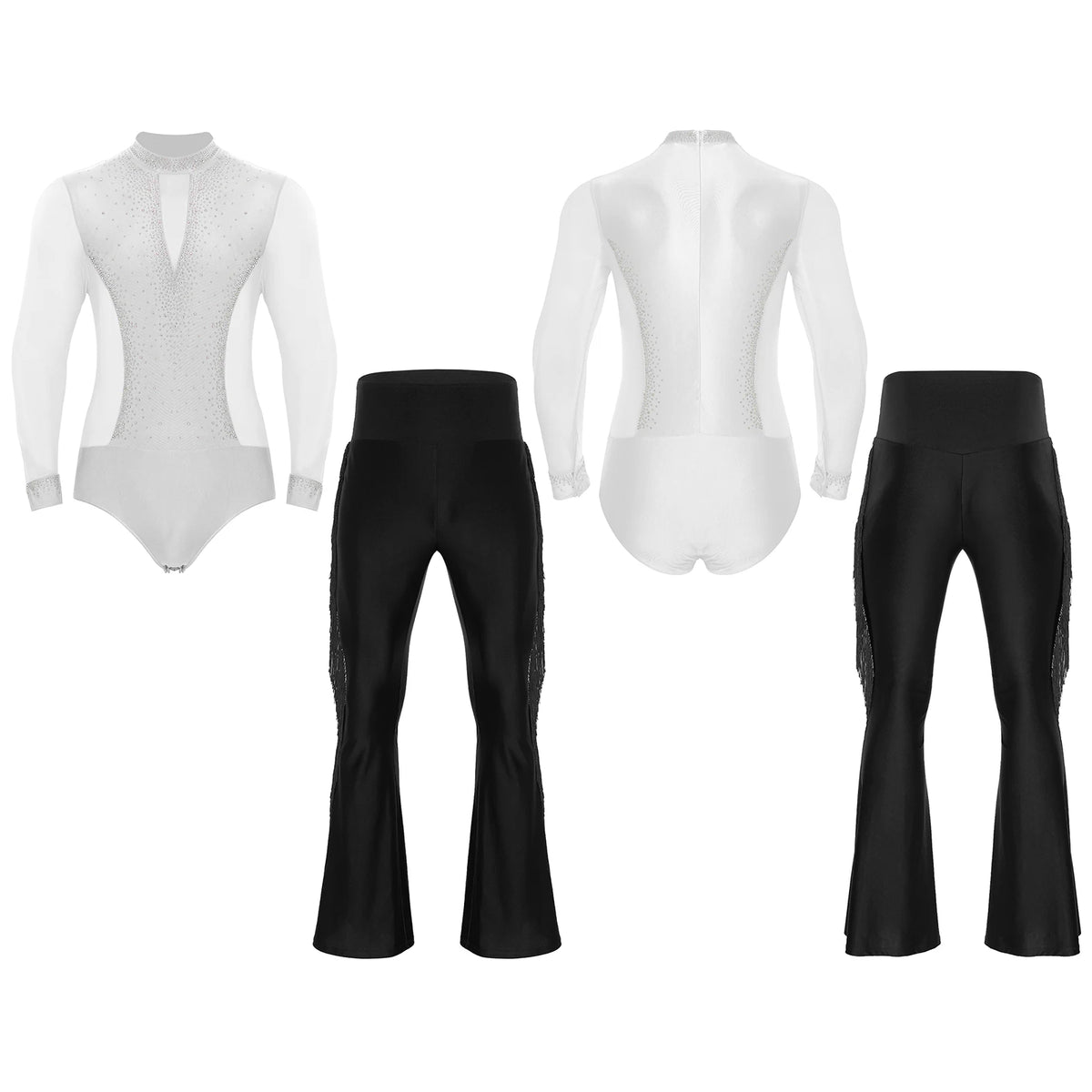 Men's Latin Dance Set | Rhinestone Bodysuit & Flared Pants