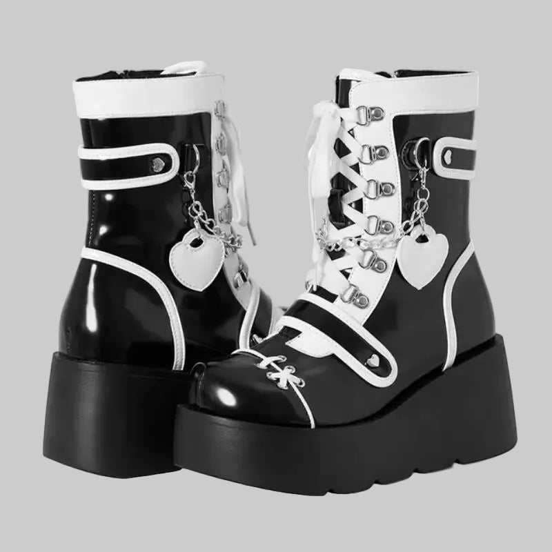 Chunky Platform Ankle Boots - Punk Wedge Heel Boots with Buckle Detail