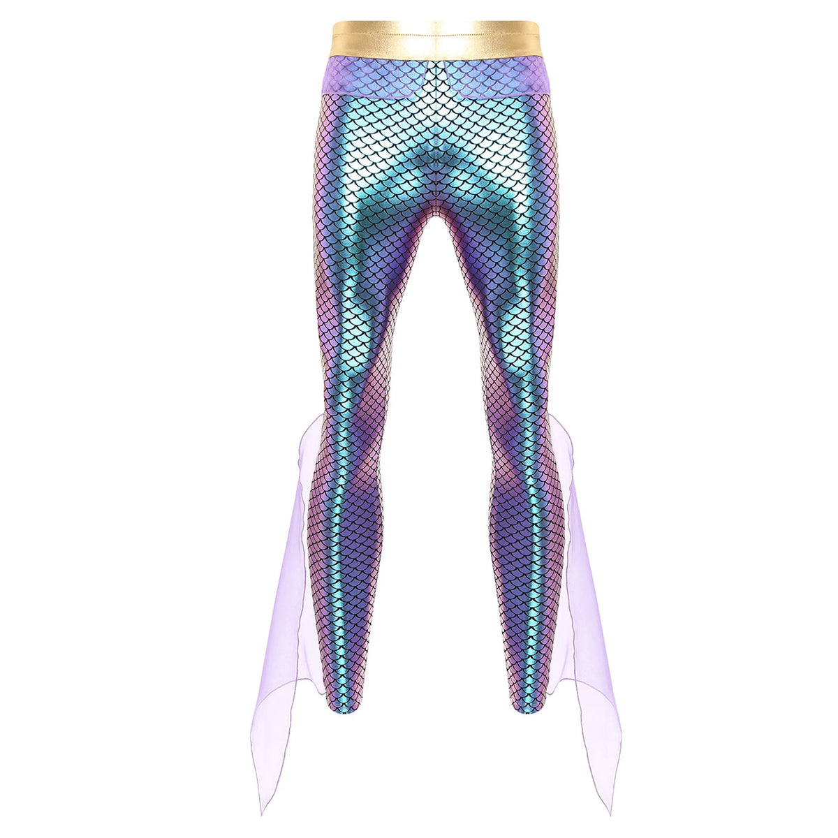 Men's Mermaid Leggings | Metallic Fish-Scale Print | Tulle Trim