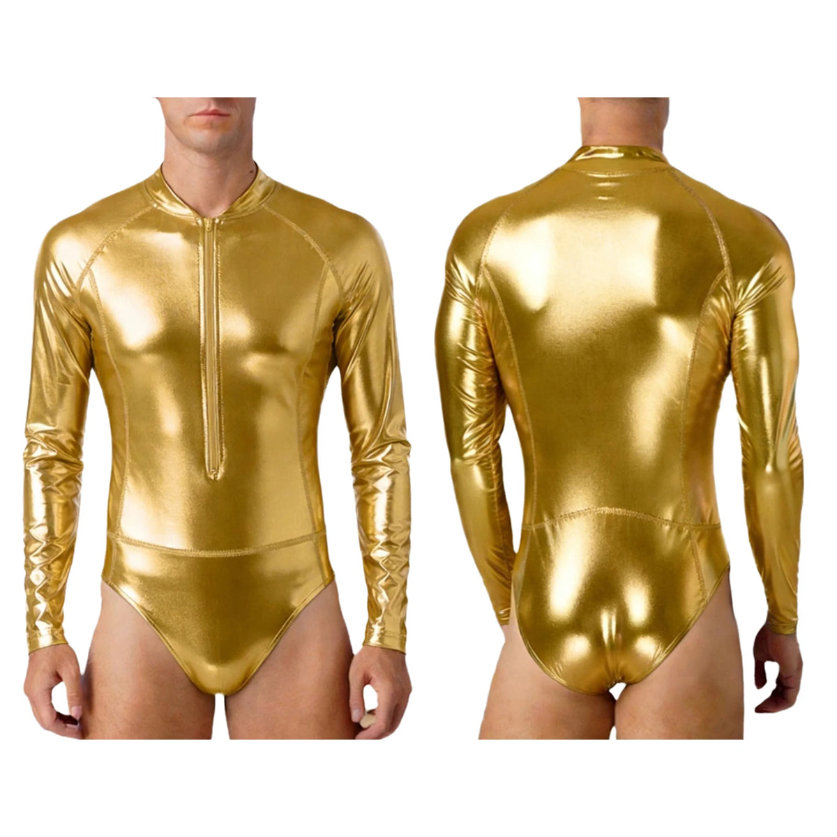 Men's Metallic Bodysuit | Zip Front