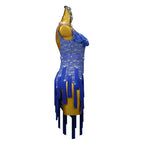 Blue Lace Tassel Latin Dance Dress with Accessories Set