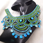Aqua Rhinestone Bib Choker | Oversized Statement Necklace