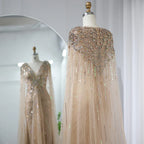 Crystal Cape Pageant Gown | Beaded | Floor-Length