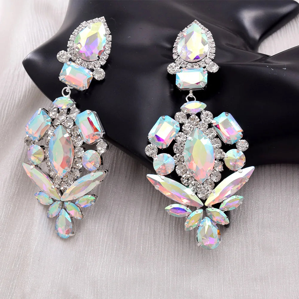 Crystal Dangle Drop Earrings | Clip-On | Oversized