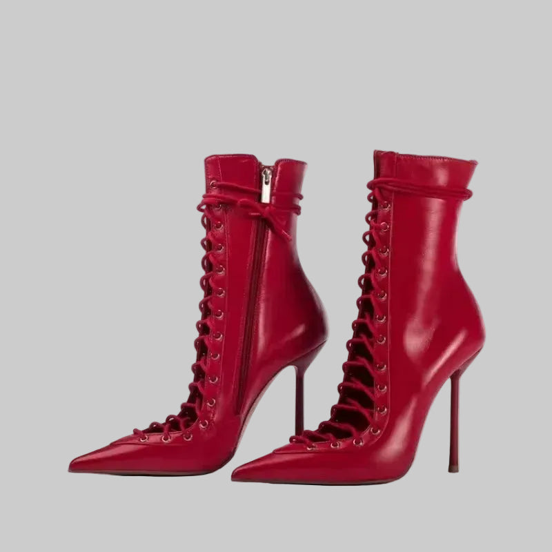 Mesh Lace-Up Knee-High Boots - Pointed Toe Stiletto Heels for Stage & Performance