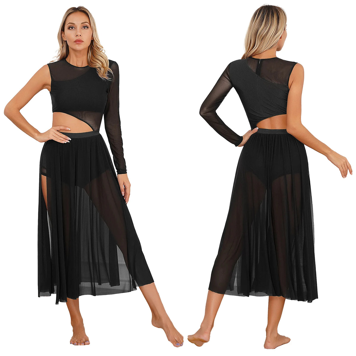Lyrical Dance Dress | Asymmetric Cutout Mesh