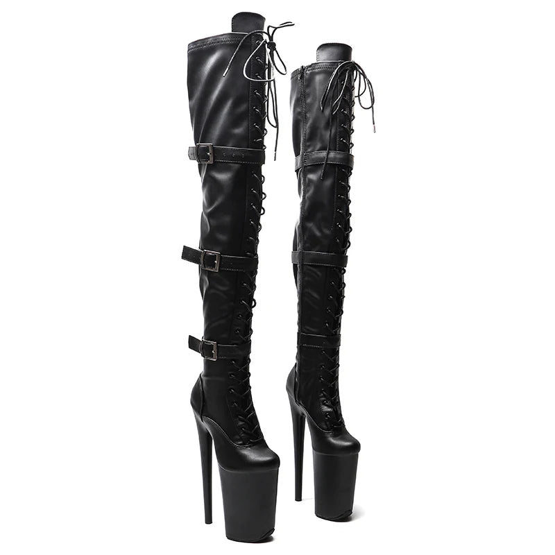 23CM Matte Platform Pole Dance Knee-High Boots - 9 Inch High Heel Performance Boots