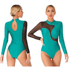 Metallic Color Block Leotard | Rhinestone | Long Sleeve