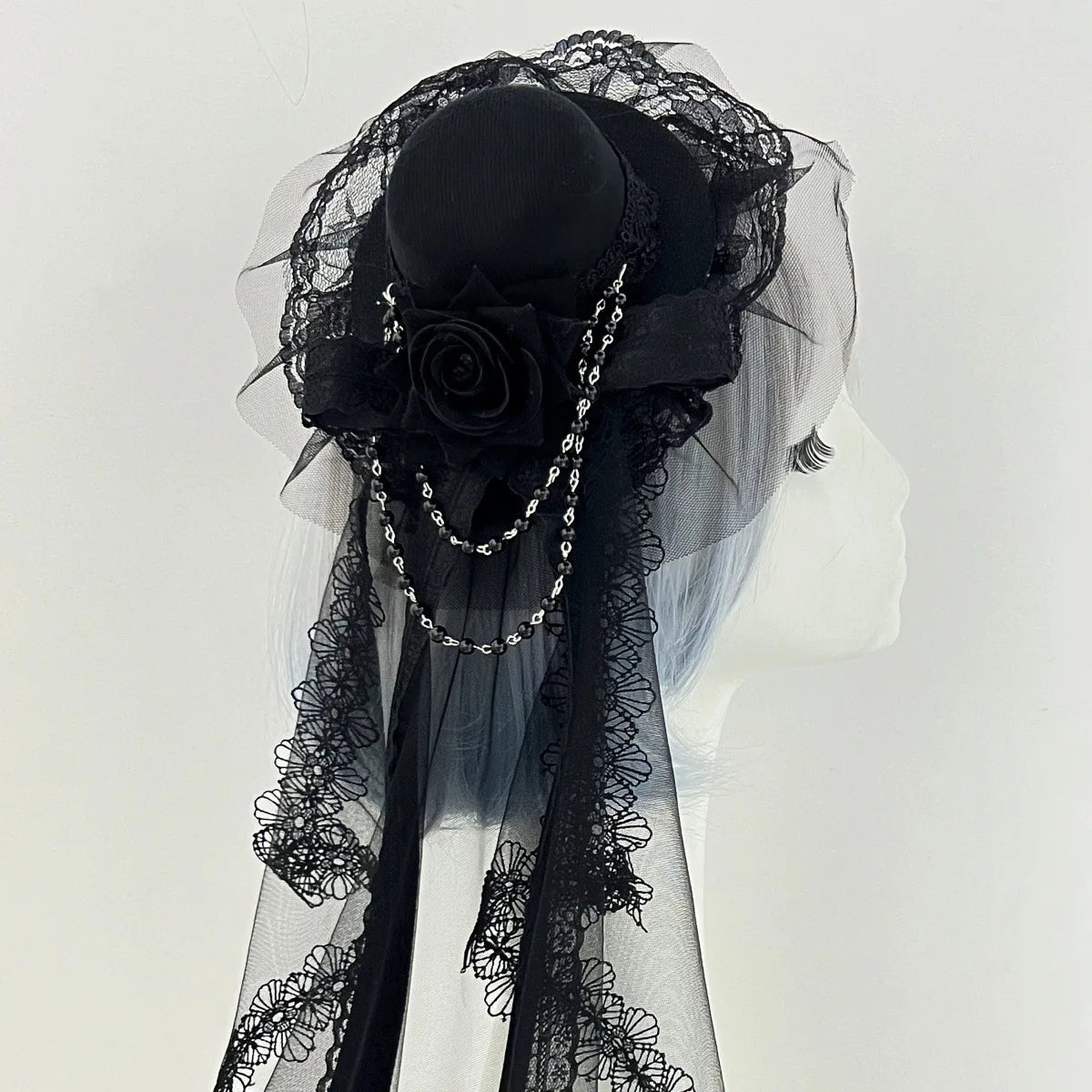 Gothic Mini Top Hat | Lace Veil & Rose | 4 Styles