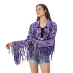 Purple Sequin Fringe Open-Front Jacket | Festival & Western | M–L