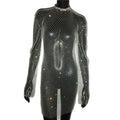 Diamond Fishnet Mini Dress - Sheer Long Sleeve Cover Up