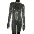 Diamond Fishnet Mini Dress - Sheer Long Sleeve Cover Up