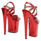 20cm Platform Sandals - Open Toe Metallic Dance Heels