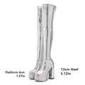Thigh-High Platform Boots | Metallic Stretch