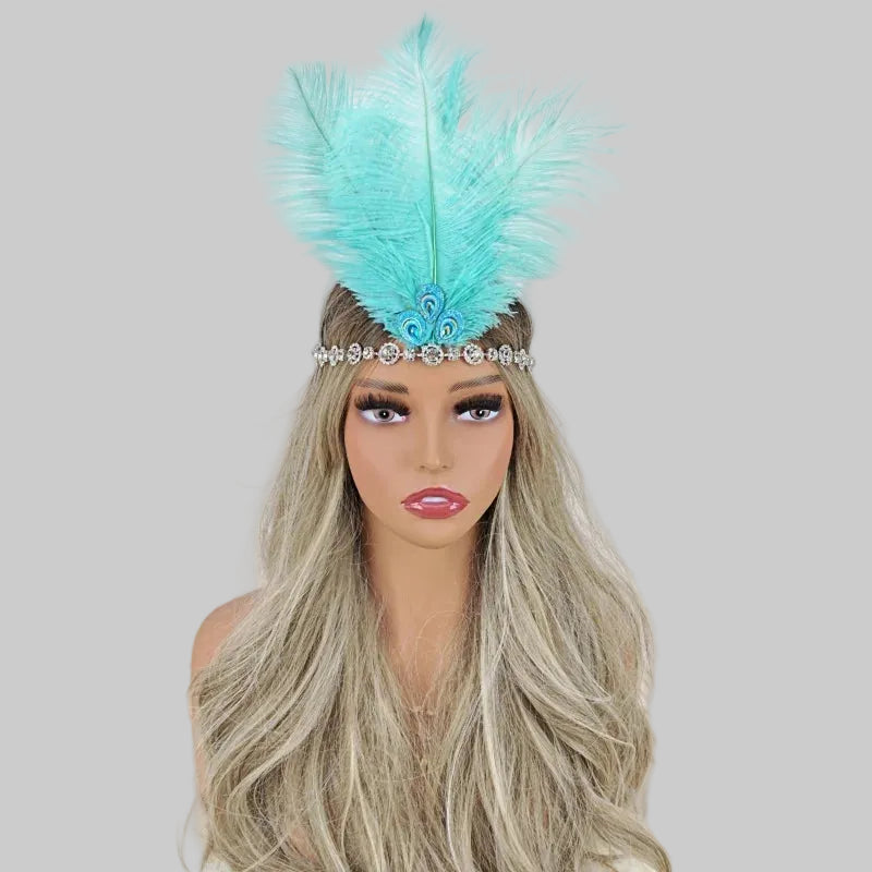 Crystal Crown Feather Headpiece - Diamond Chain Performance Headdress