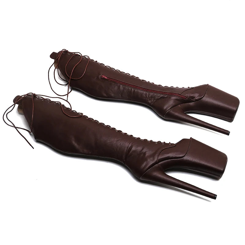 9-Inch Matte Open-Toe Thigh-High Boots - Platform Dance Boots