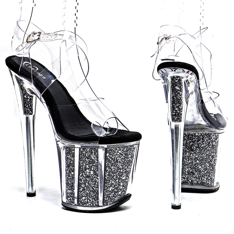 8-Inch Clear Platform Sandals - Backstrap High Heel Performance Shoes