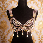 Glitter Crystal Pearl Tassel Crop Top - Backless Sheer Performance Top
