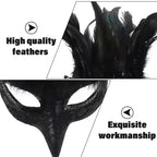 Black Feather Raven Mask | Crow Beak | Half Face | One Size