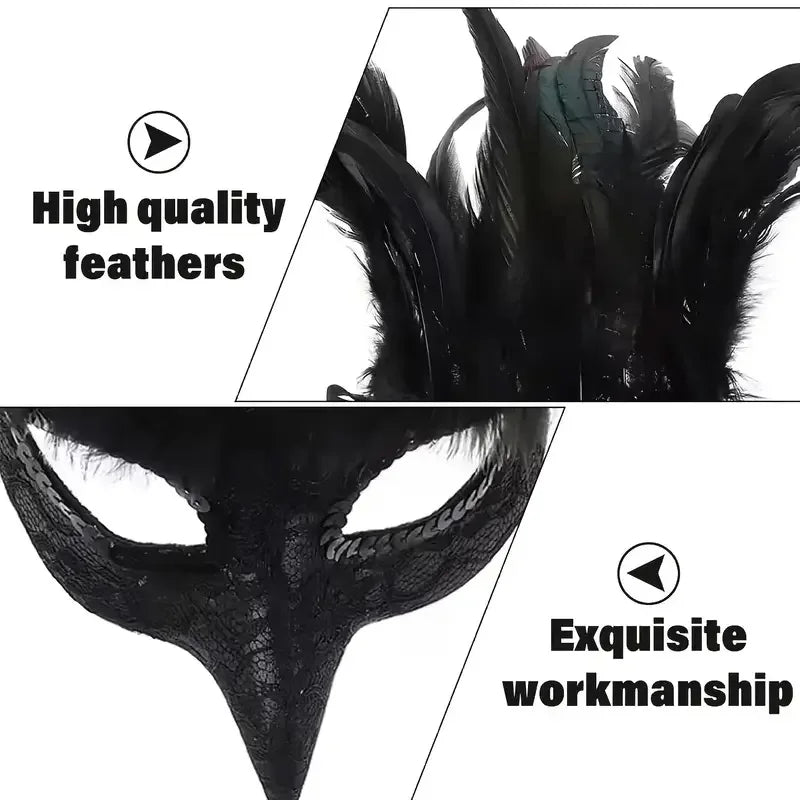 Black Feather Raven Mask | Crow Beak | Half Face | One Size