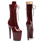 Patent Platform Ankle Boots – 8-Inch Pole Dance Heels, Pink, Wine Red & Black
