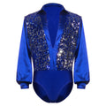 Men's Sequin V-Neck Dance Bodysuit | Satin Long Sleeves & Snap Crotch | Latin & Ballet