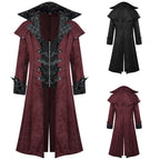 Jacquard Trench Coat | Gothic Medieval | Black & Maroon