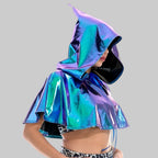 Metallic Hooded Cape - Shiny Holographic Cloak for Stage & Performance