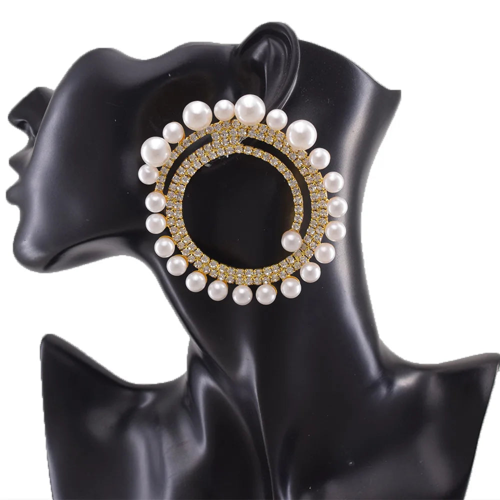 Statement Earrings | Pearl & Rhinestone Circles