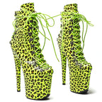 Leopard Print Platform Ankle Boots - 8 Inch Neon Pole Dance Boots