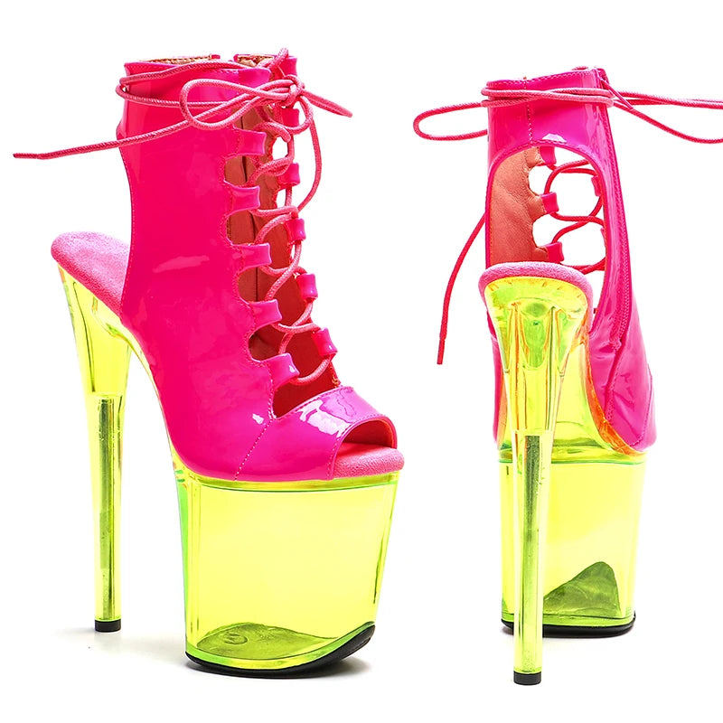 8-Inch Clear Platform Ankle Boots - Patent Exotic Dance Boots