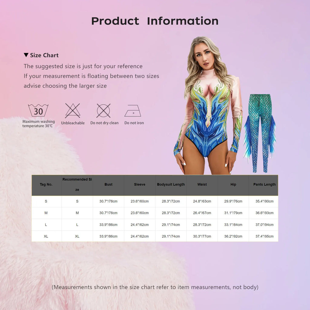 Mermaid Fish Scale Bodysuit & Fringe Leggings Set