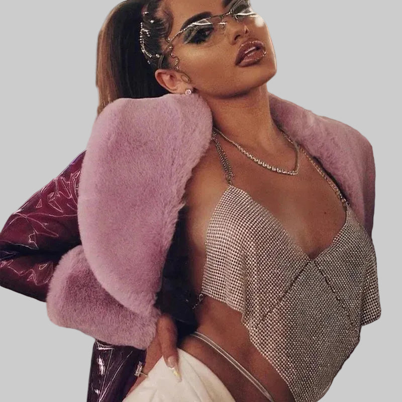 Rhinestone Halter Crop Top - Backless Metal Camisole for Festival & Stage