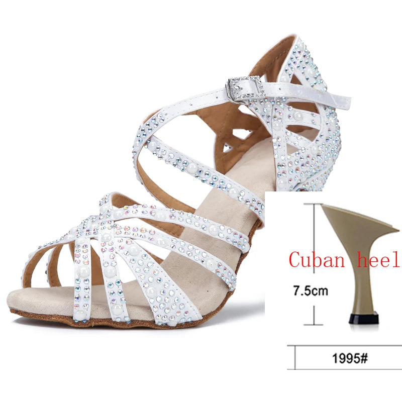 Rhinestone Silk Latin Dance Heels | Salsa & Competition | 6–10cm