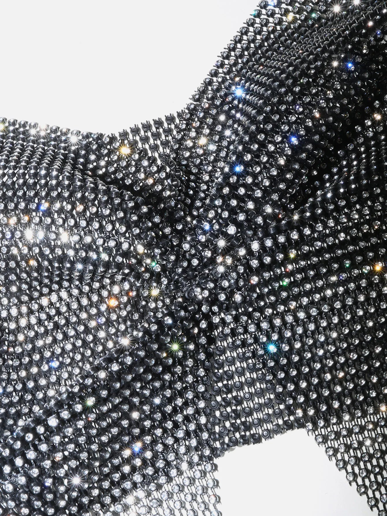 Glitter Rhinestone Fishnet Crop Top - Mesh V-Neck Festival Tank