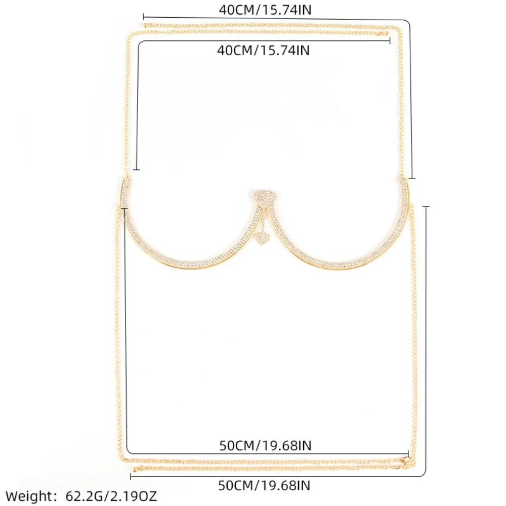 Rhinestone Body Chain | Heart & Flower | Gold & Silver