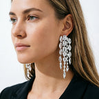 Long Rhinestone Tassel Earrings