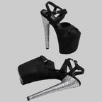 20CM Suede Glitter Platform Sandals - 8 Inch High Heel Pole Dance Shoes