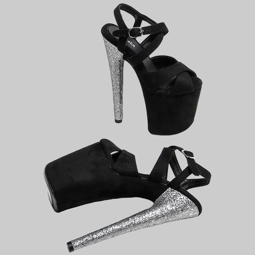 20CM Suede Glitter Platform Sandals - 8 Inch High Heel Pole Dance Shoes