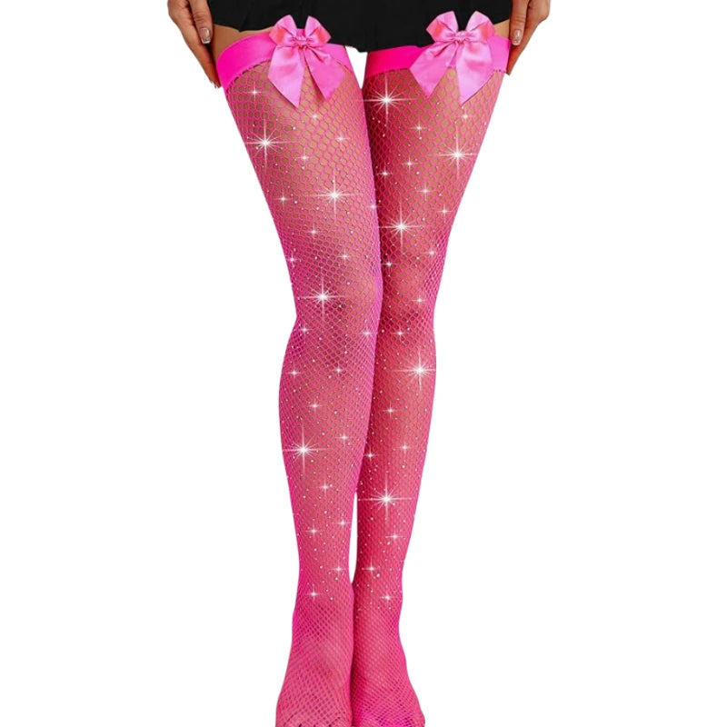Rhinestone Bow-Top Thigh-High Stockings | Sparkly Hosiery | One Size