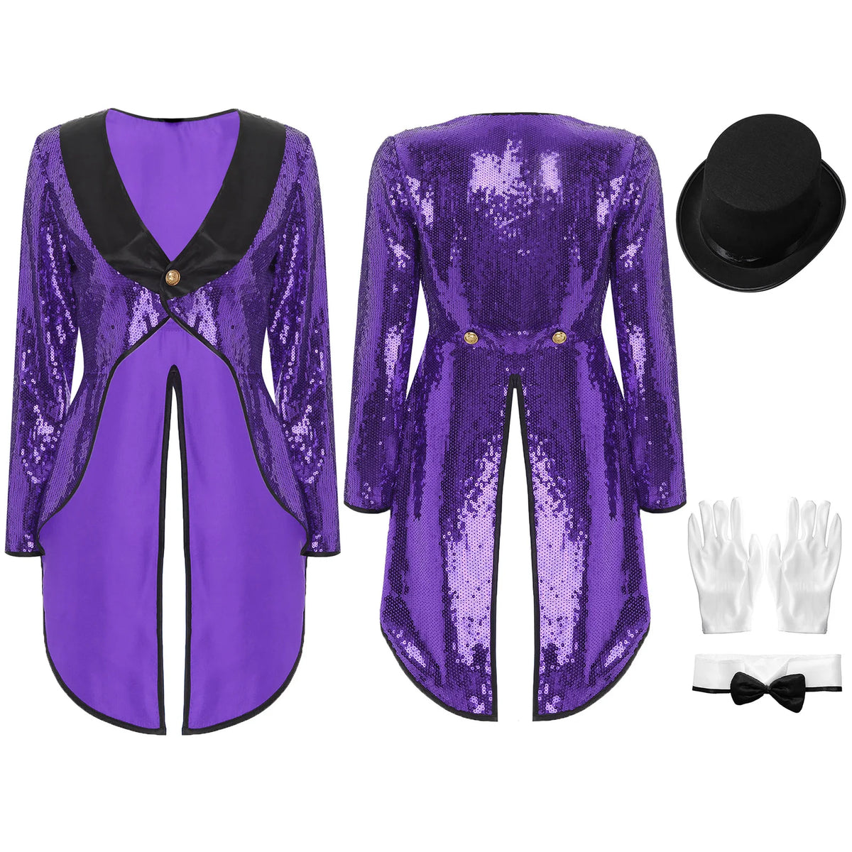 Sequin Tailcoat Set | Magician & Showgirl | Hat, Collar & Gloves
